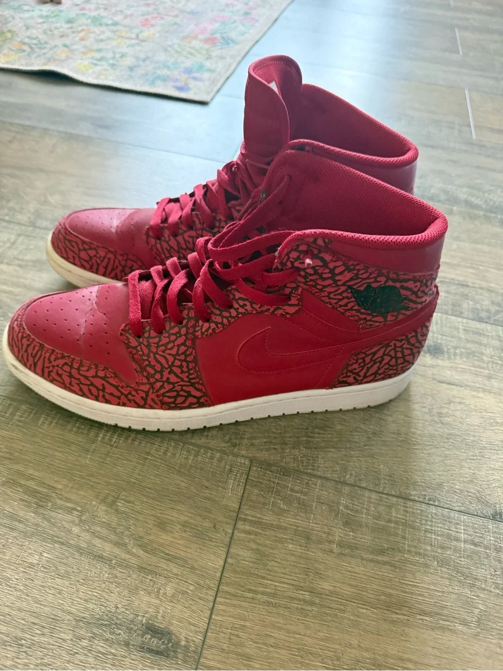 Jordan Men's Red High-Top Sneakers with Elephant Print
